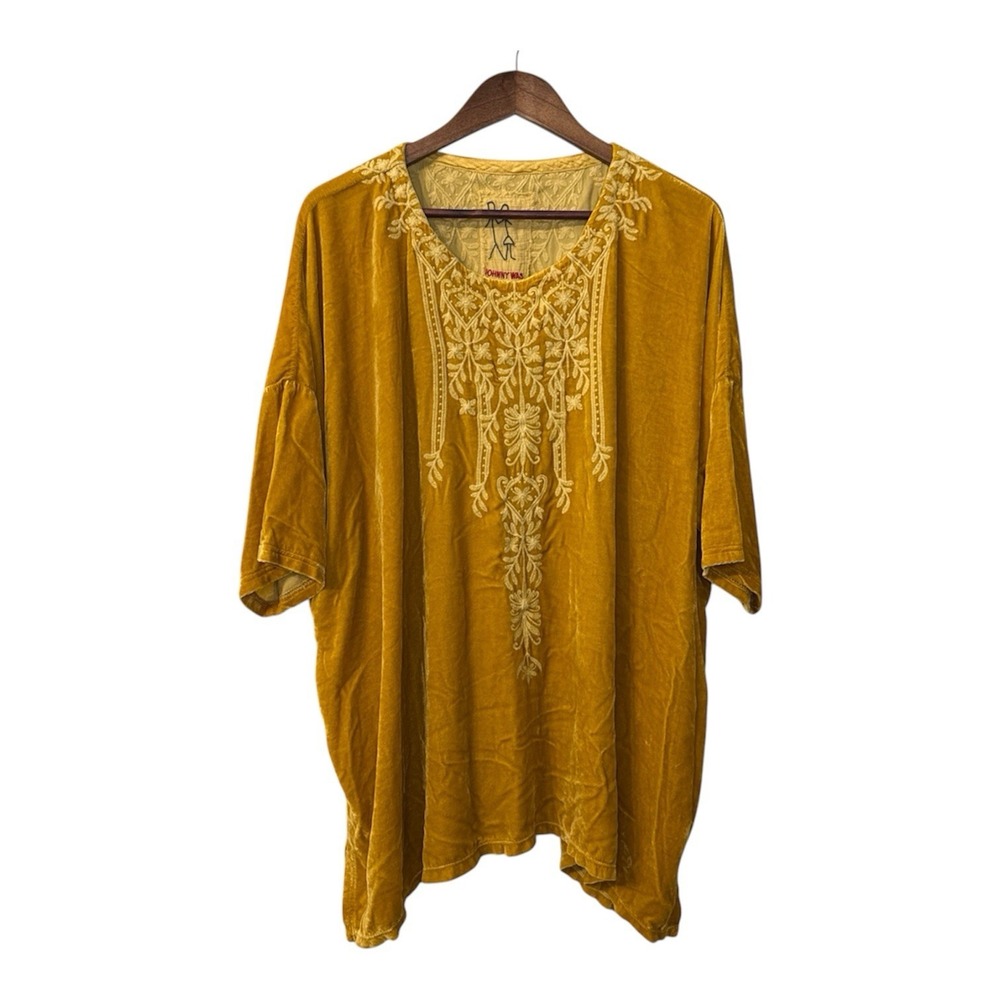 Johnny Was silk blend embroidered golden velvet blouse women's XL artsy bohemian